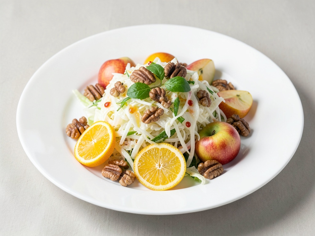 Knackiger Weißkohlsalat mit Orangen, Äpfeln und gerösteten Walnüssen