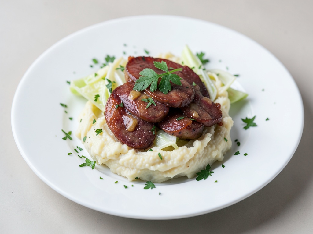 Cavolo con chorizo e purè di patate cremoso