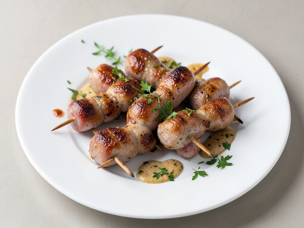 Brochetas de pretzel con salchicha blanca bávara