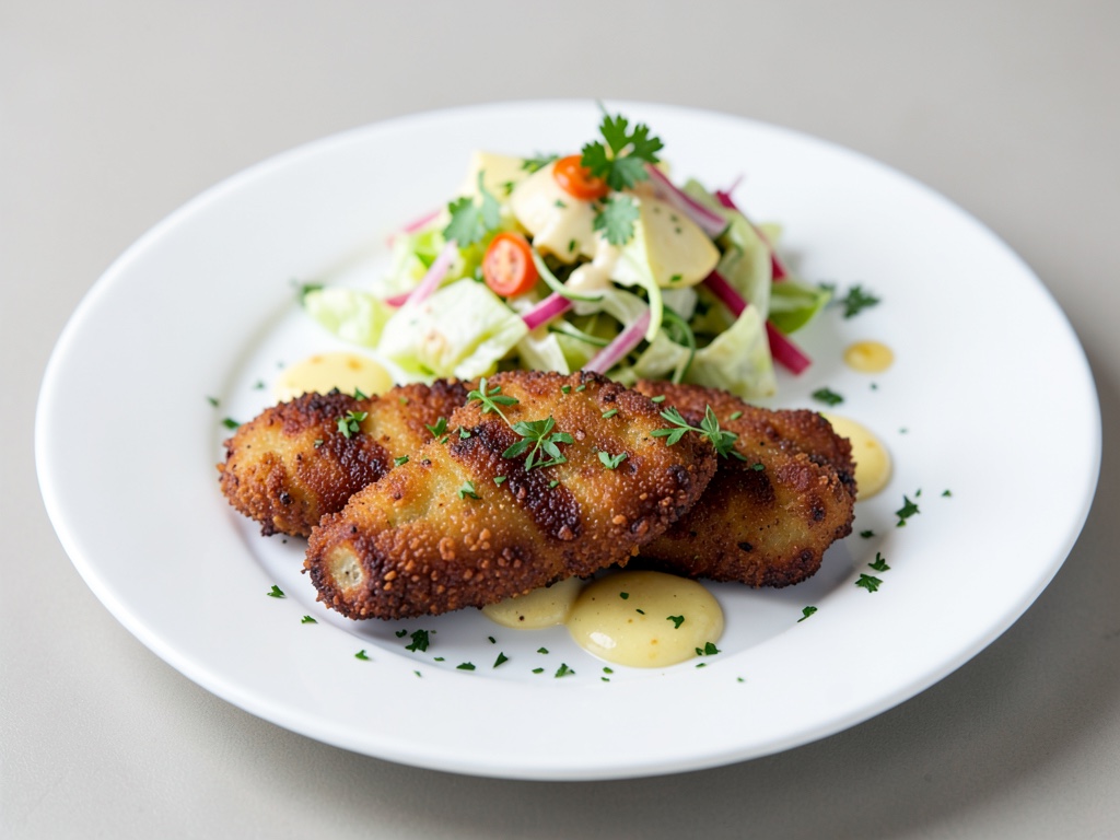 Schnitzel viennese croccante su insalata di patate fresca