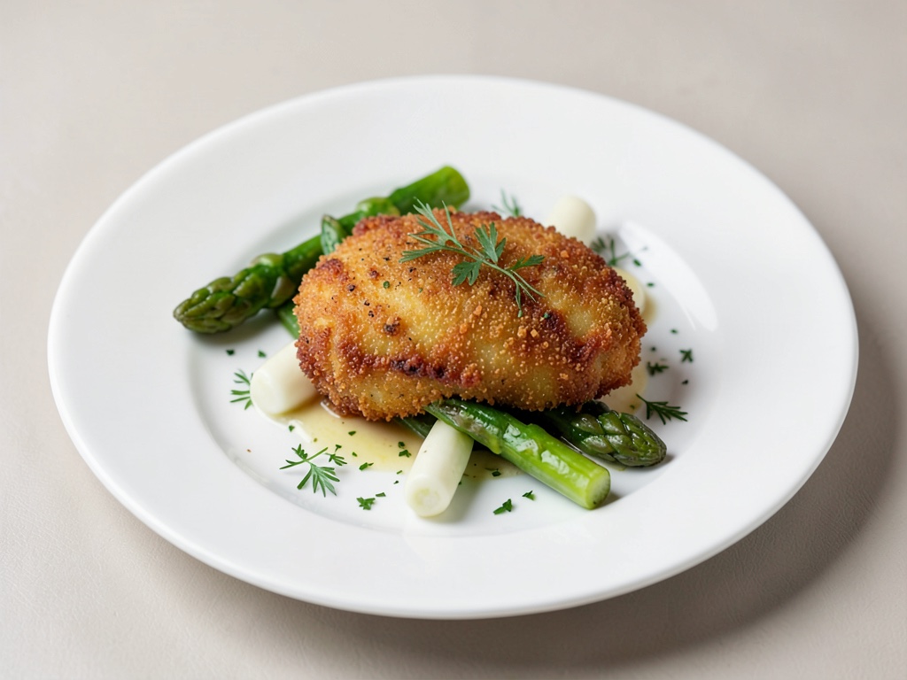 Schnitzel viennese croccante con asparagi verdi e bianchi