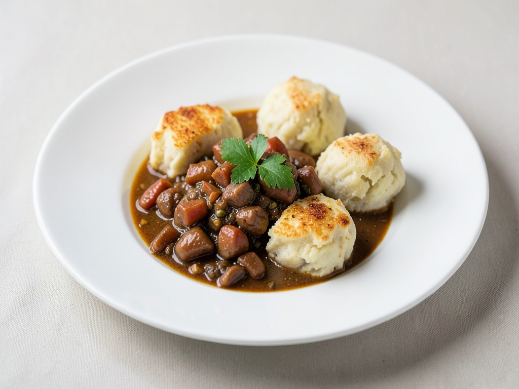 Gulasco di selvaggina con gnocchi di pane