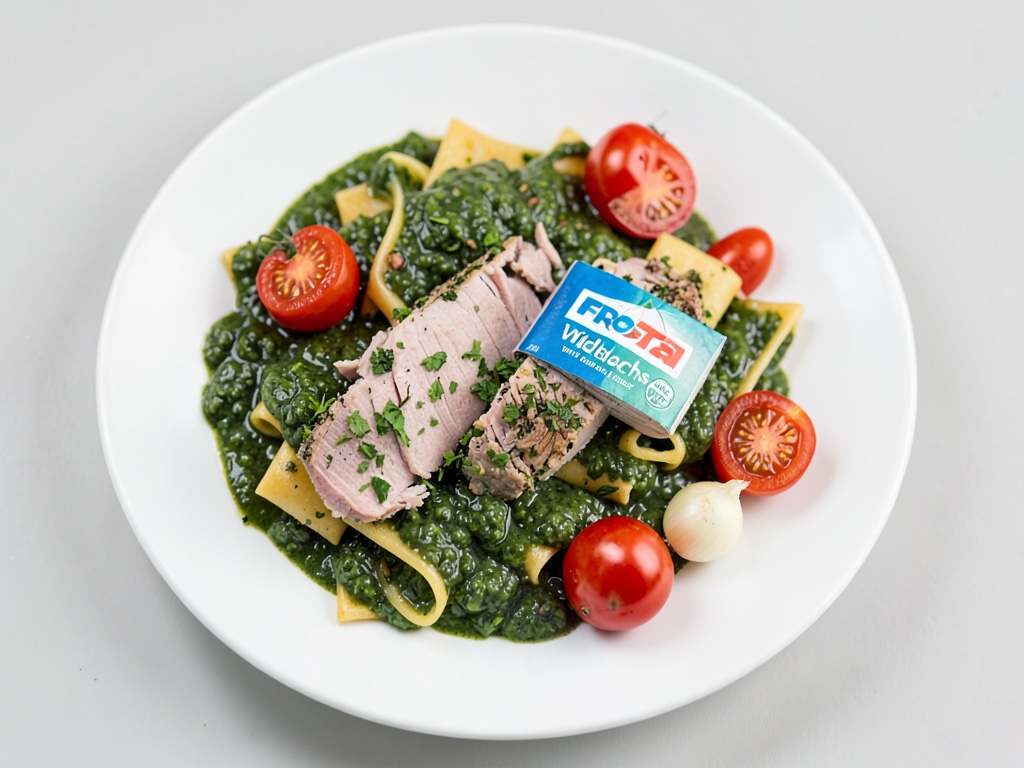 Salmone selvatico con crosta alle erbe su tagliatelle e salsa agli spinaci