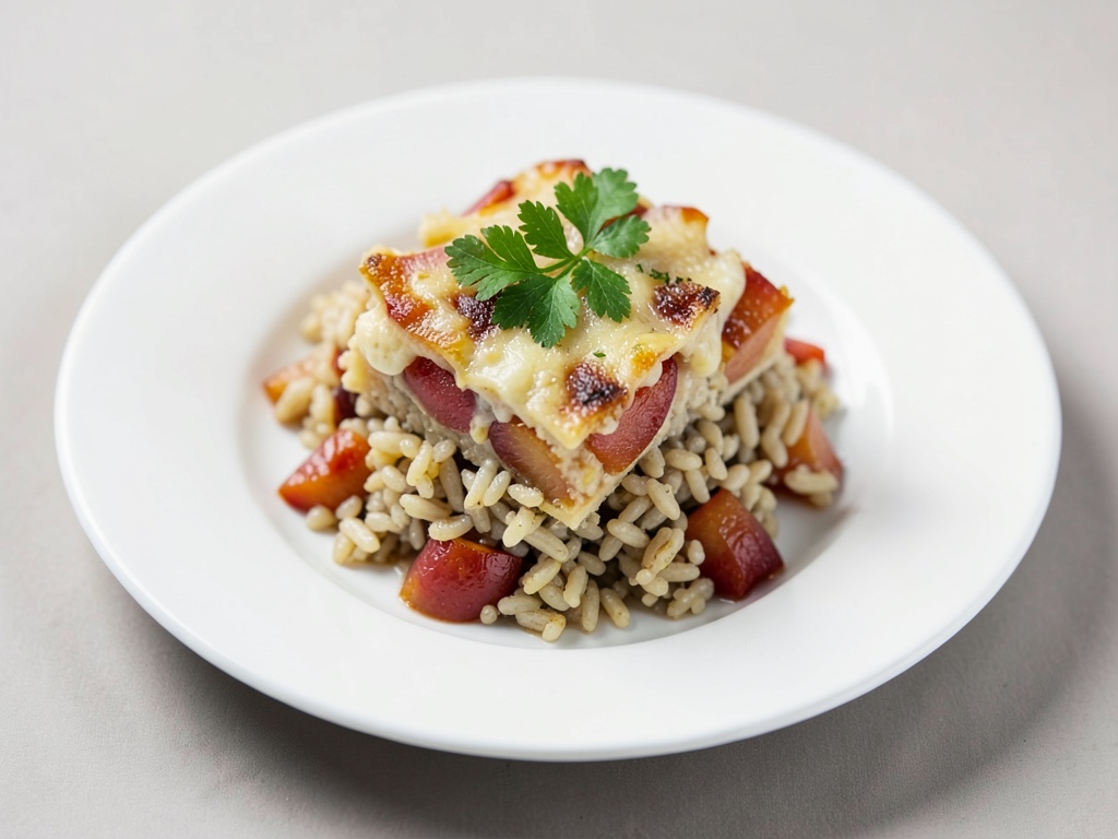 Cremoso gratinado de arroz salvaje con albaricoques