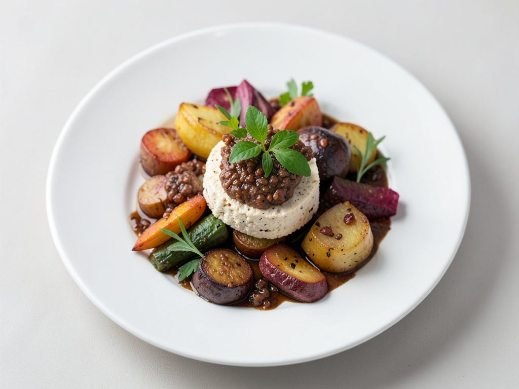 Légumes racines d'automne avec tofu mariné