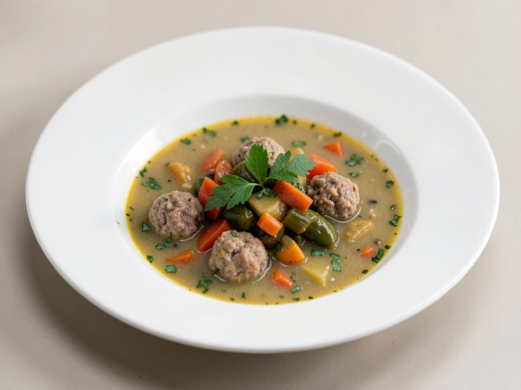 Zupfige Gemüsesuppe con polpettine di carne