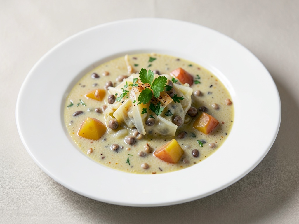 Zuppa cremosa di cavolo riccio, patate e lenticchie