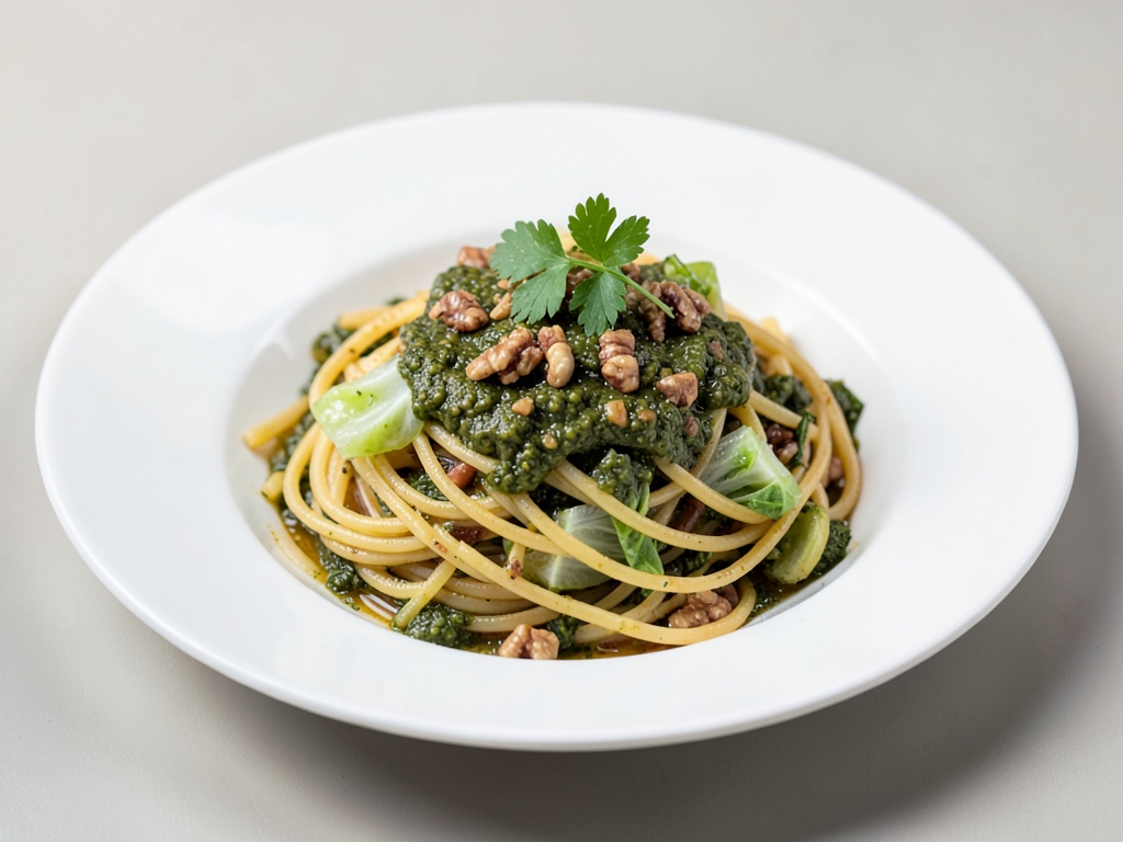 Spaghetti mit Wirsing und Walnuss-Pesto