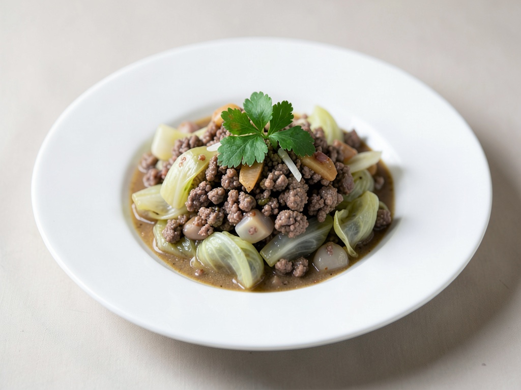 Saporito stufato di cavolo riccio con carne macinata