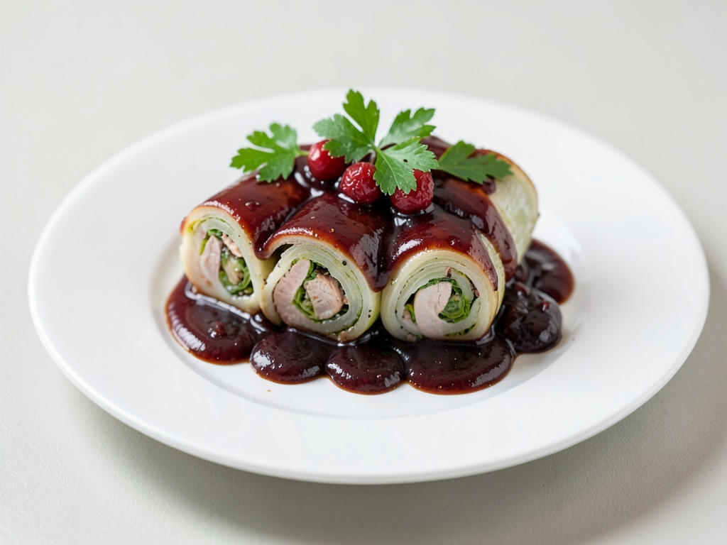 Involtini di cavolo cappuccio con pollo e glassa di prugne