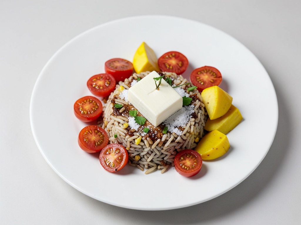 Branzino su riso aromatico con pomodorini caramellizzati e mango