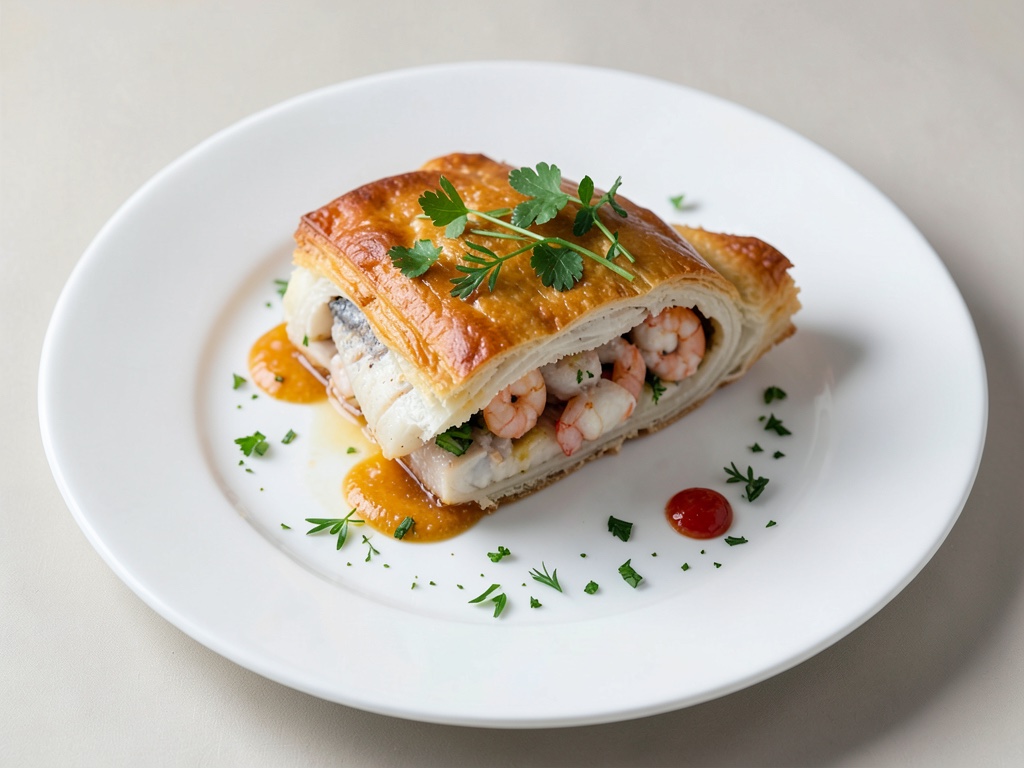 Bar en croûte avec farce aux crevettes