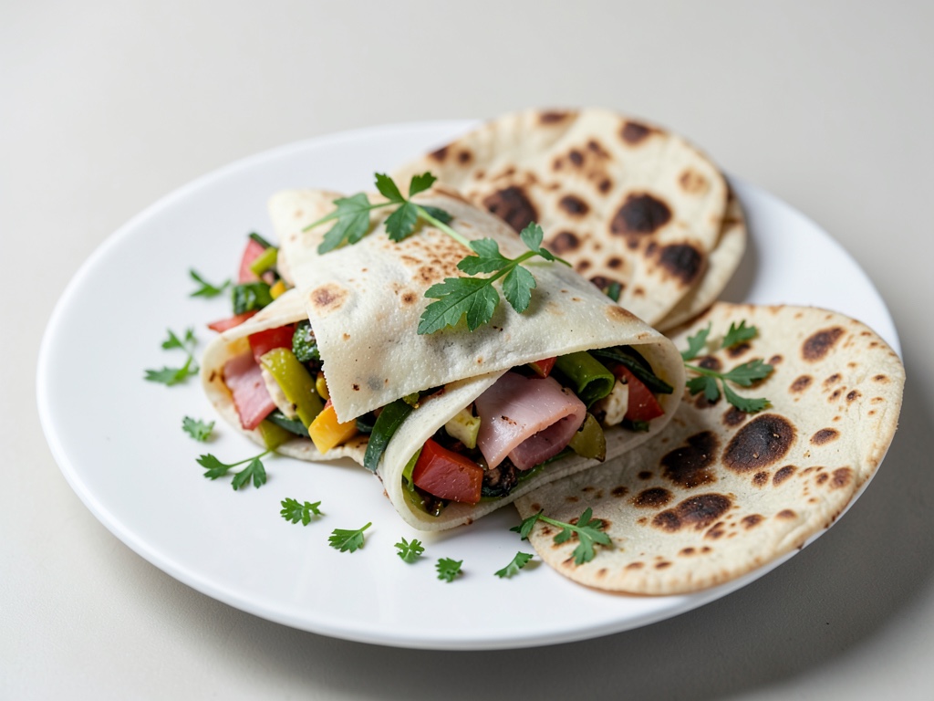 Avvolgimenti di verdure e prosciutto con piadine fatte in casa