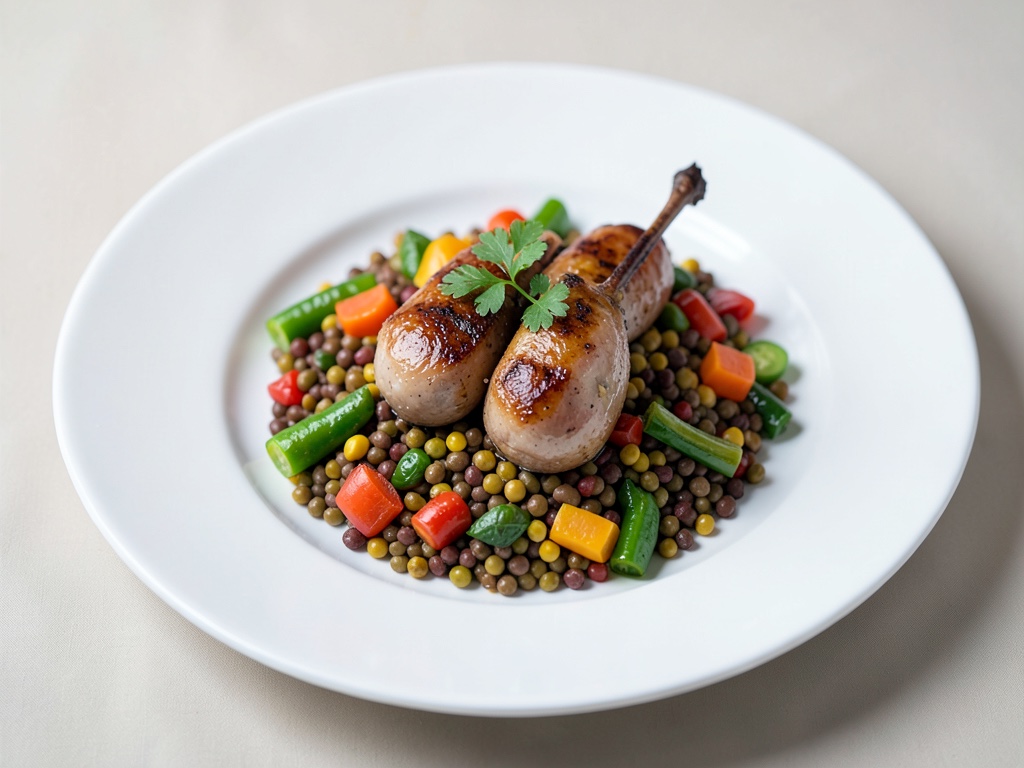 Salsicce con verdure miste a lenticchie