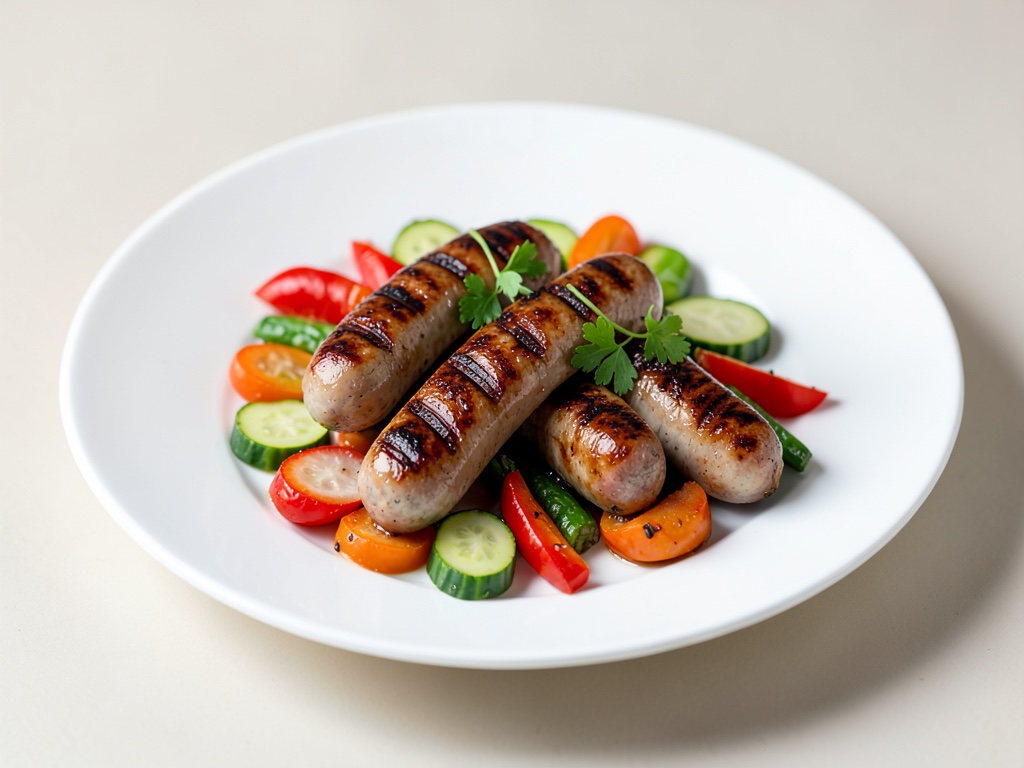 Saucisses grillées avec légumes colorés