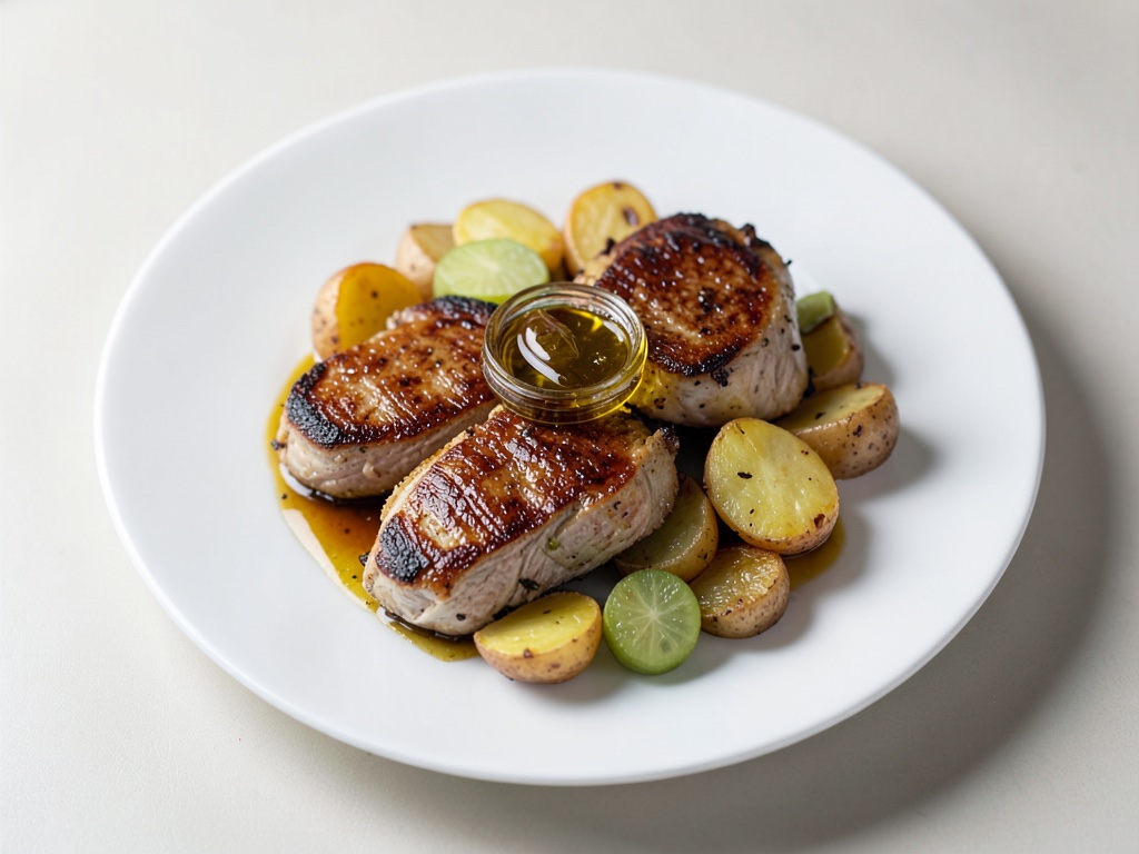 Pechuga de pollo especiada con patatas fritas