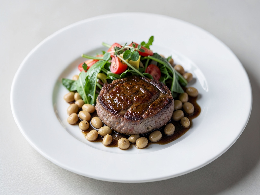 Filetto di agnello aromatico su insalata di fagioli