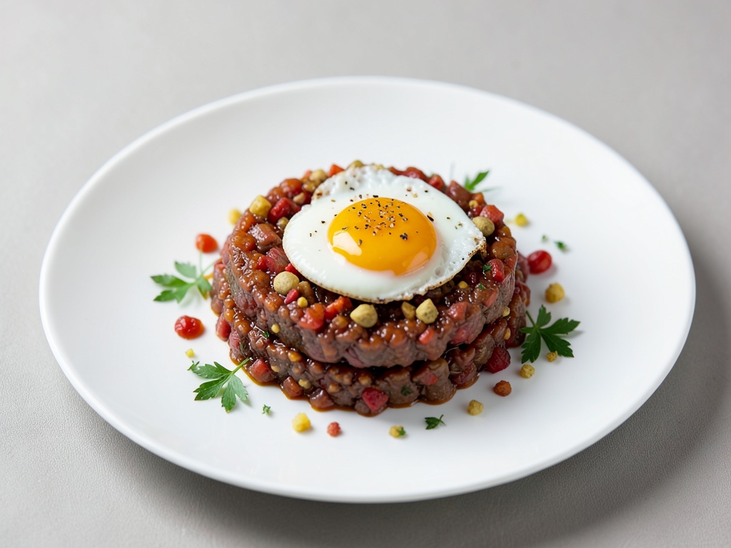 Tartare di manzo piccante con uovo al tegamino