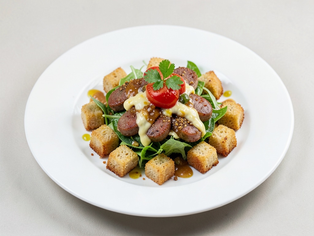 Insalata croccante di salsiccia e formaggio con crostini