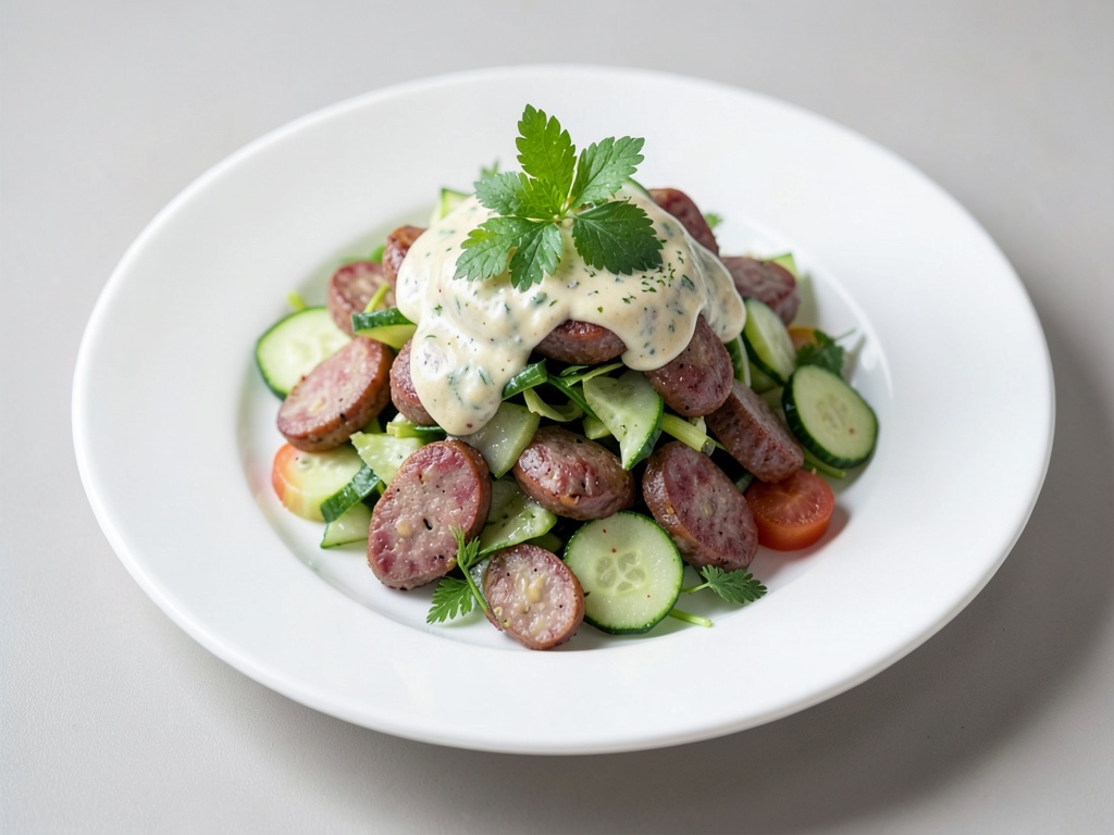 Insalata fresca di salsiccia e cetriolo con condimento al lime