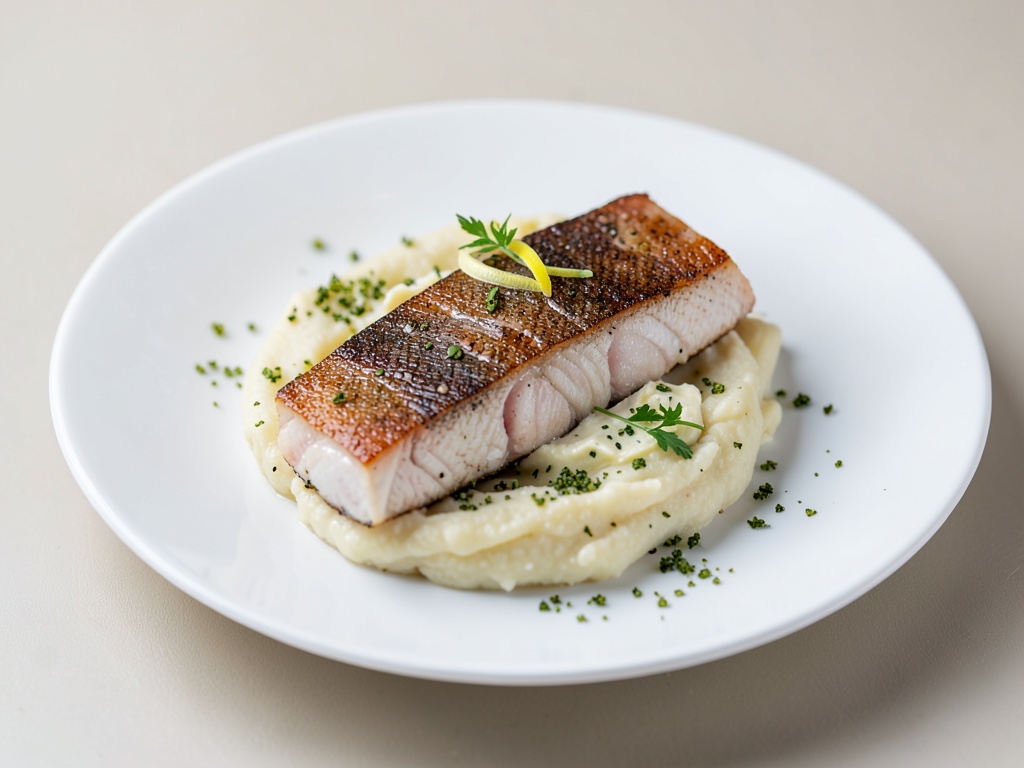 Filet de sandre sur purée de pommes de terre crémeuse au beurre citron-câpres