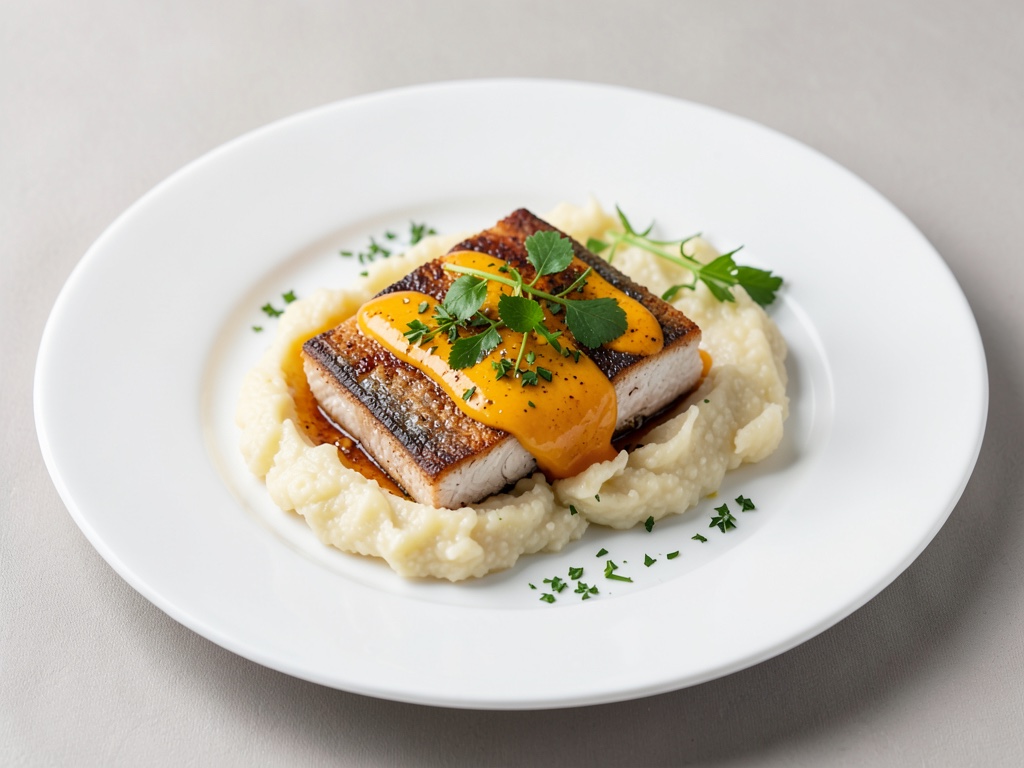 Filetti di zander in burro allo zafferano con purè di patate cremoso