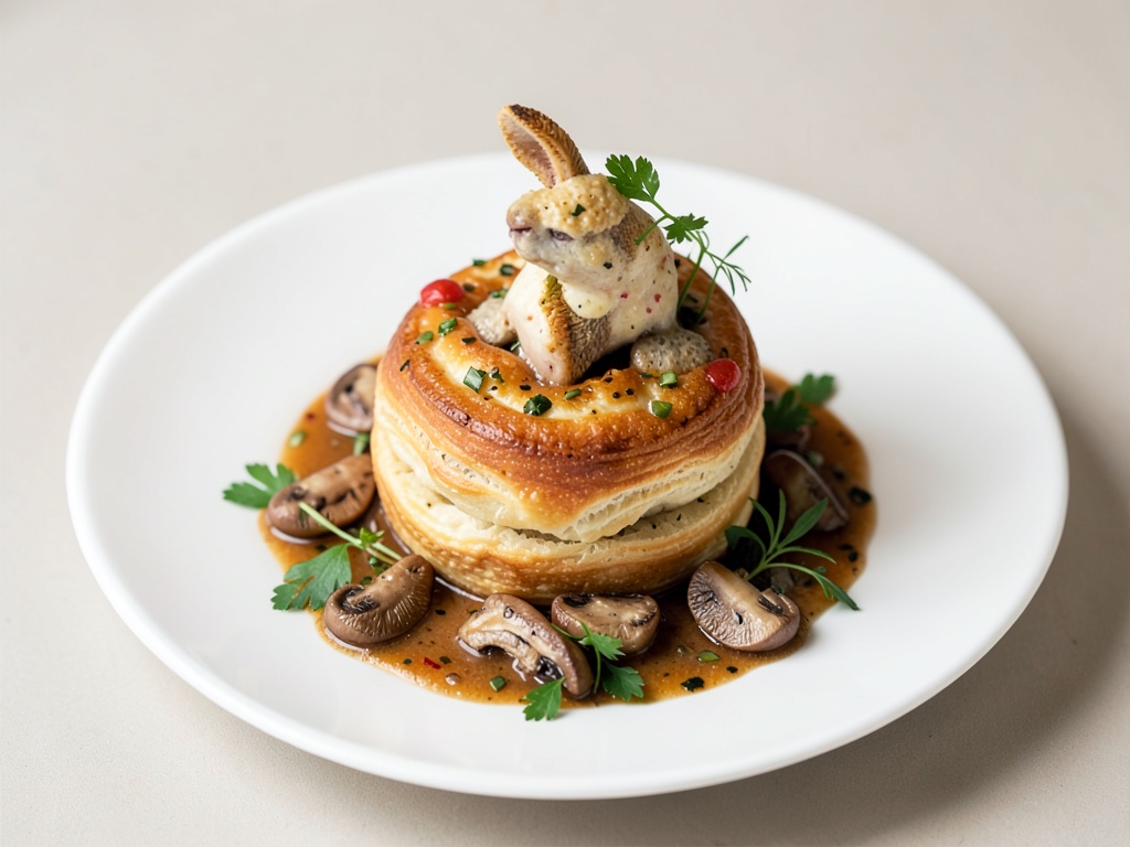 Capretto in pasta sfoglia con funghi di bosco
