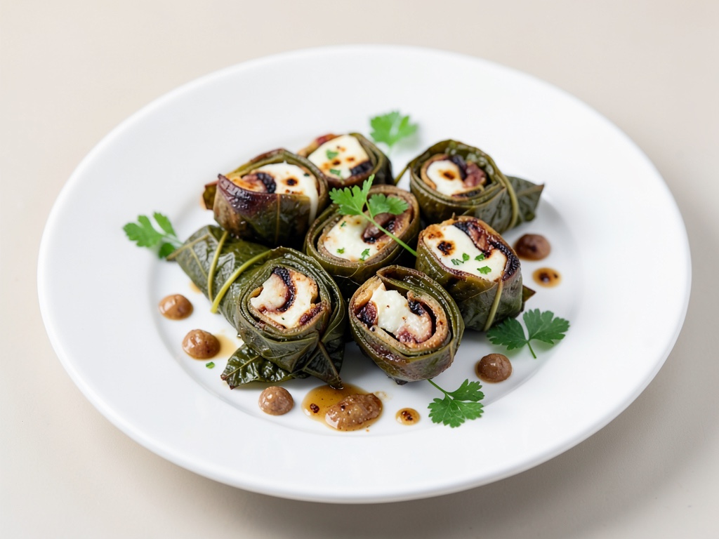 Rotoli di formaggio di capra alla griglia in foglie d'uva