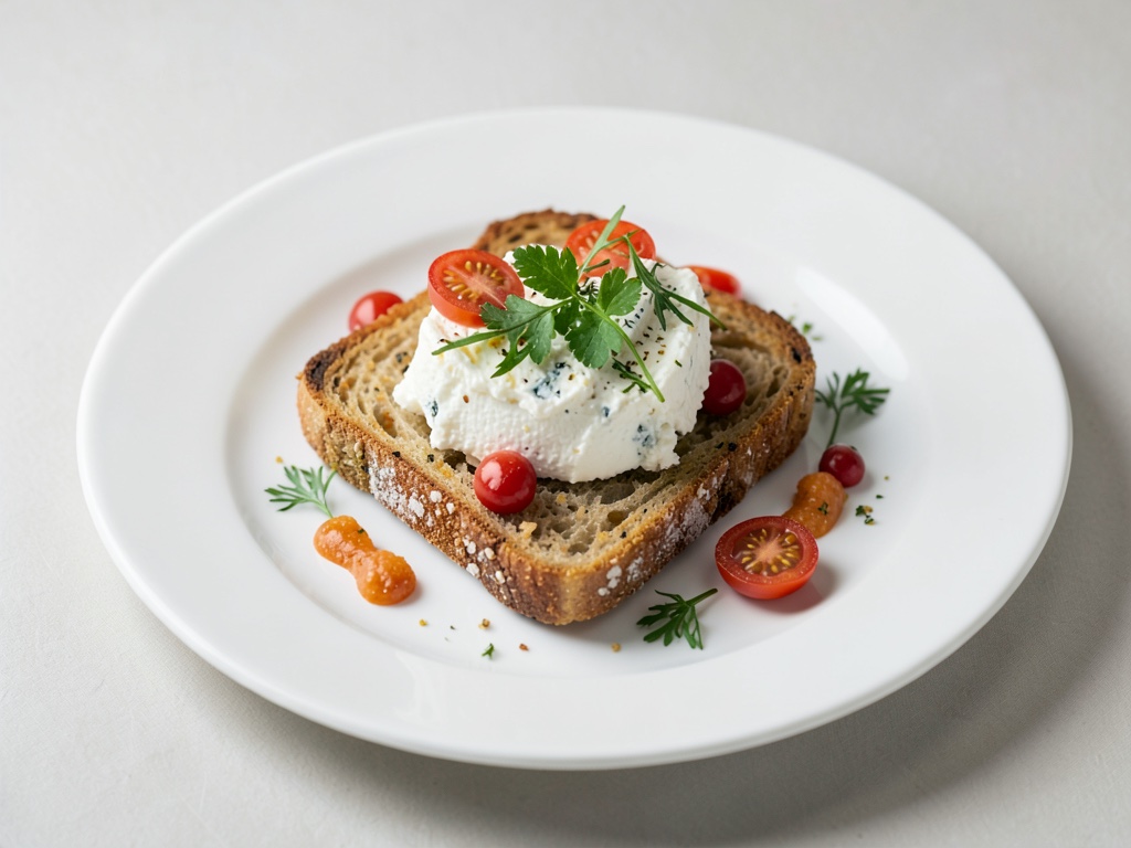 Pane tostato croccante con formaggio di capra e pomodori