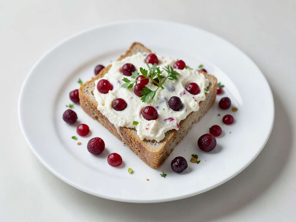 Sándwich cremoso de queso de cabra con arándanos rojos