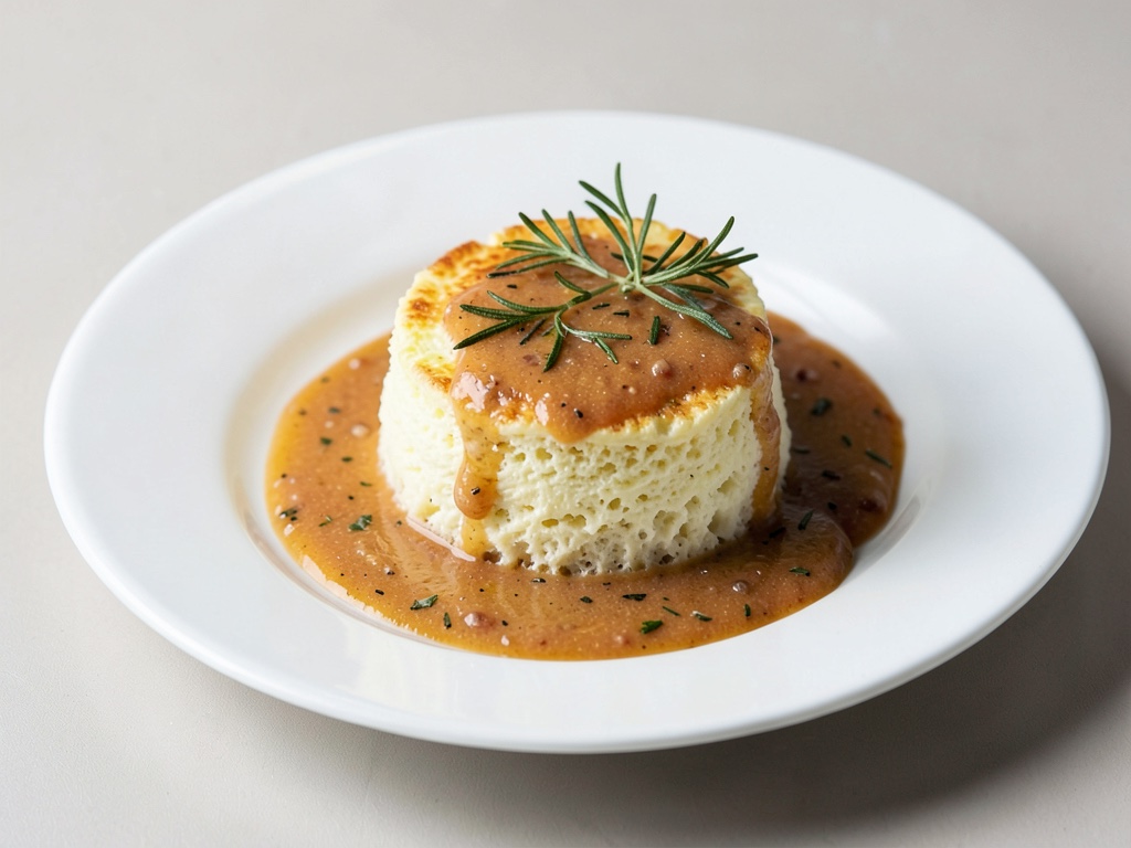 Esponjosos soufflés de queso de cabra con salsa de miel y romero