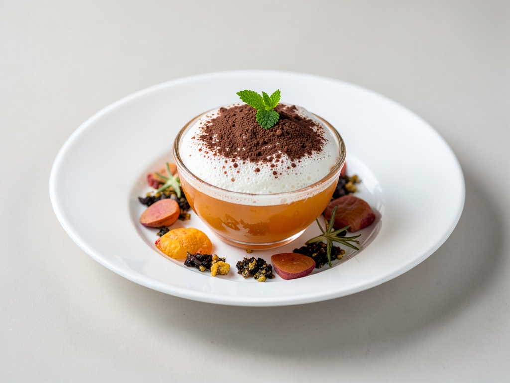 Tè aromatico alla cannella e fiori di tè con schiuma di cioccolato