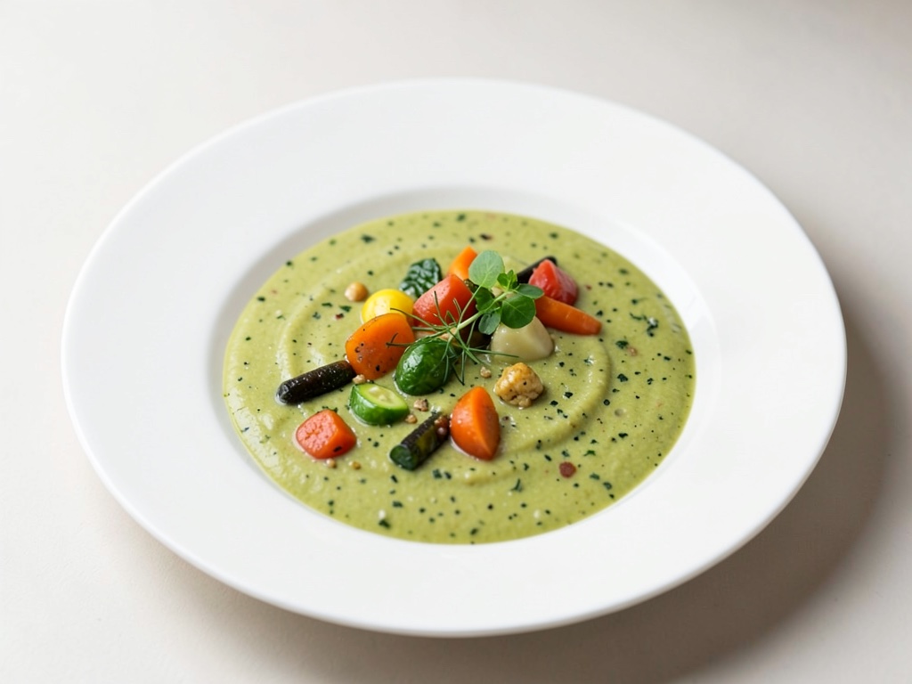 Sopa fresca de aneto y limón con verduras variadas