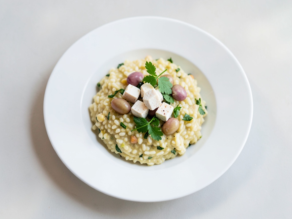 Risotto cremoso al limone, erbe, piselli dolci e halloumi
