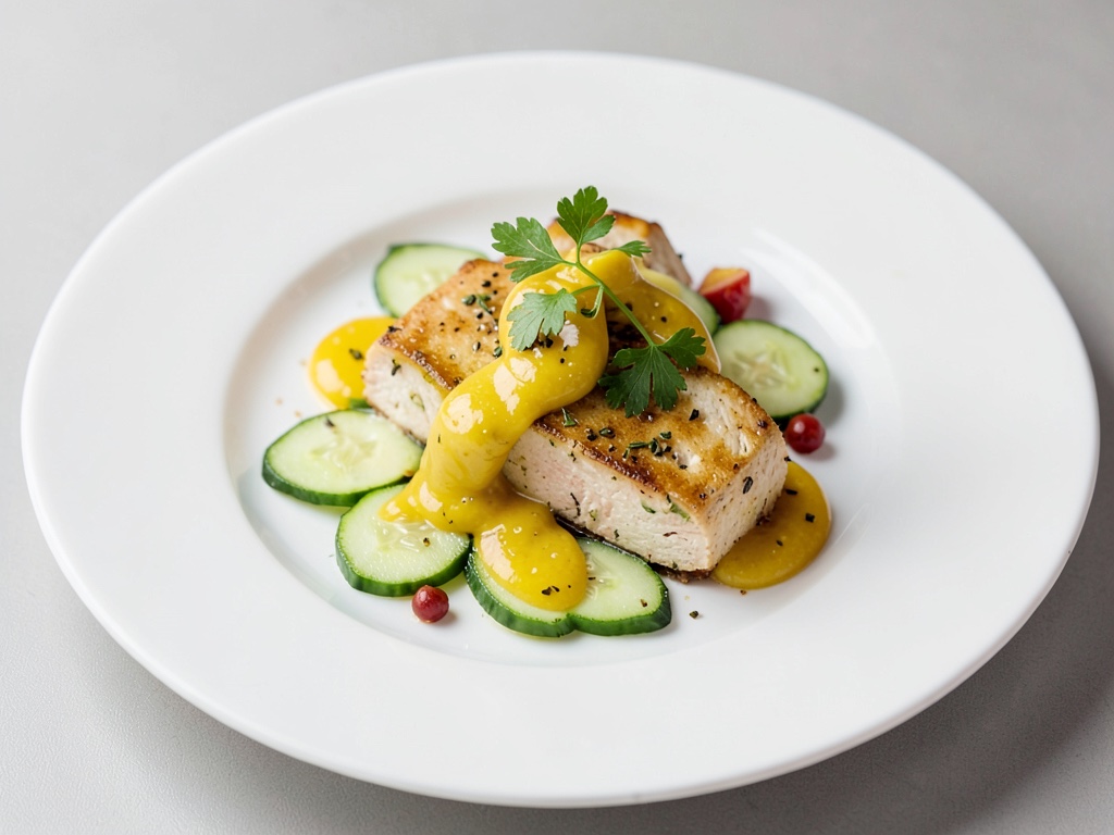 Tofu al limone e senape con verdure di cetriolo