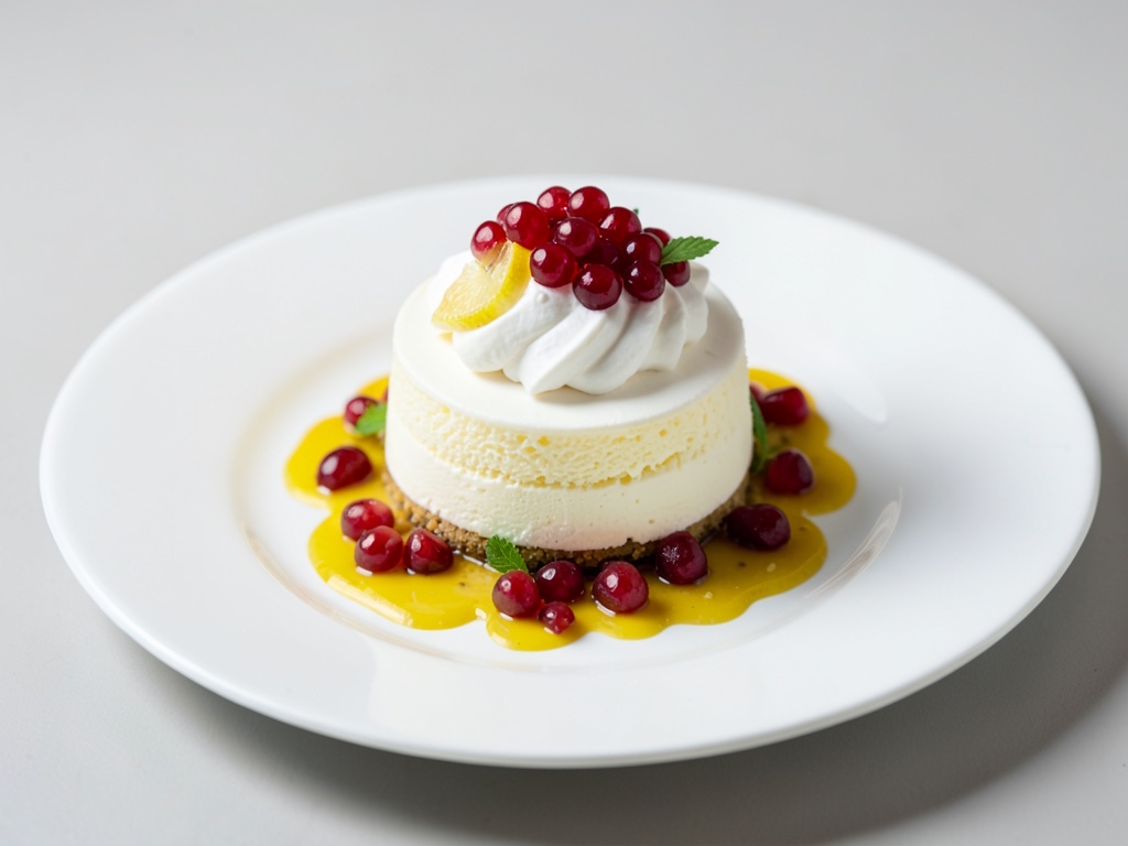 Torta al gelato al limone con meringa e melograno