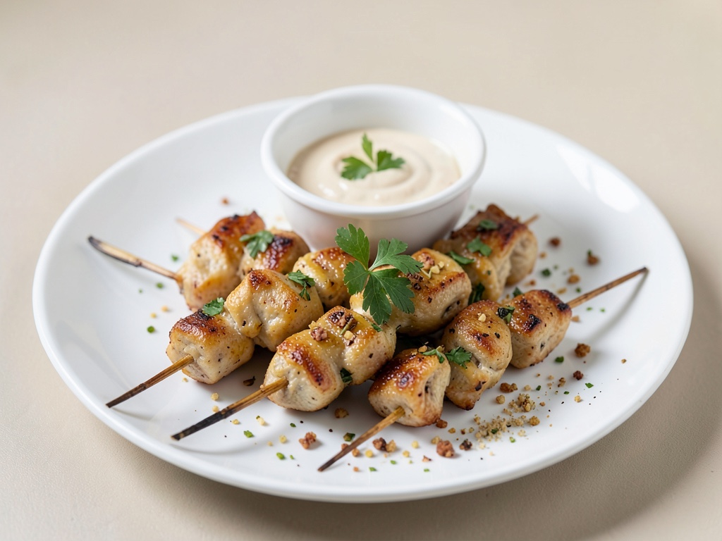 Brochetas de pollo con hierba de limón y salsa de cacahuete