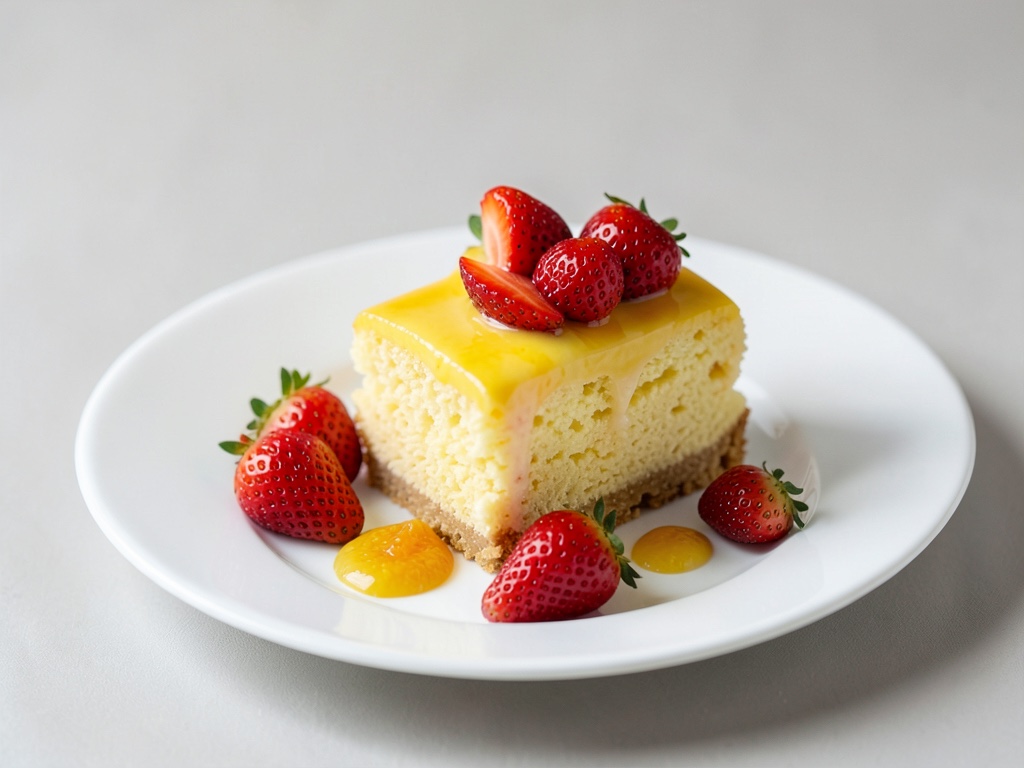 Saftiger Zitronenkuchen mit frischen Erdbeeren