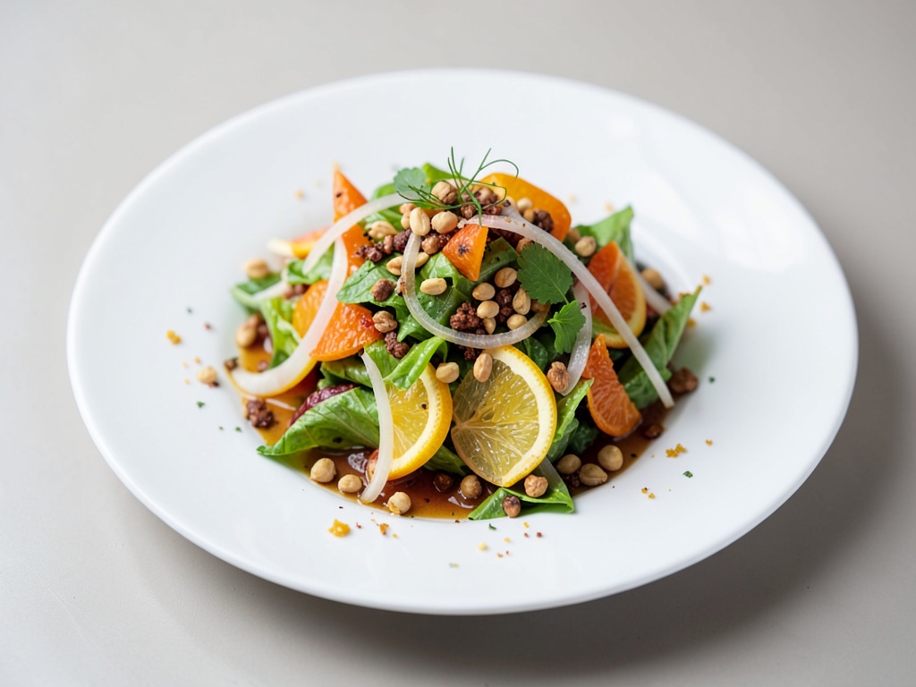 Insalata fresca di agrumi e cipolla con pinoli tostati