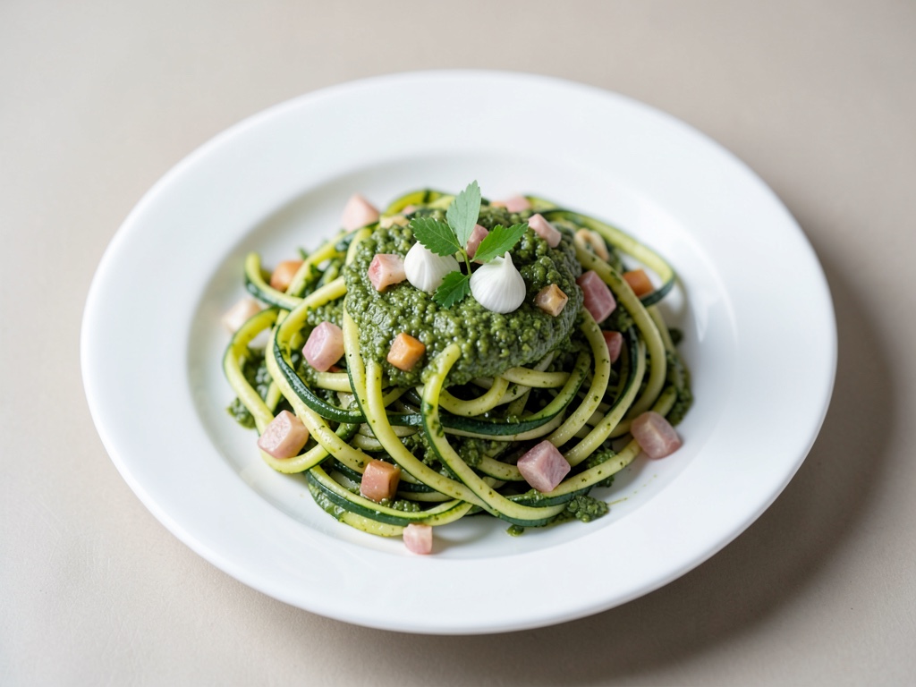 Spaghettis de courgette au pesto frais à l'ail des ours