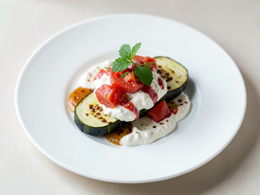 Zucchette grigliate con crema di ricotta e pomodori
