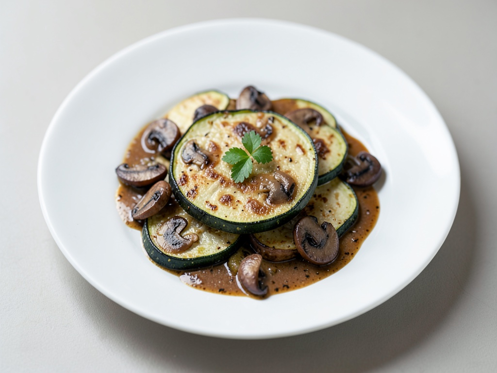 Pfanne mit Zucchini und Champignons