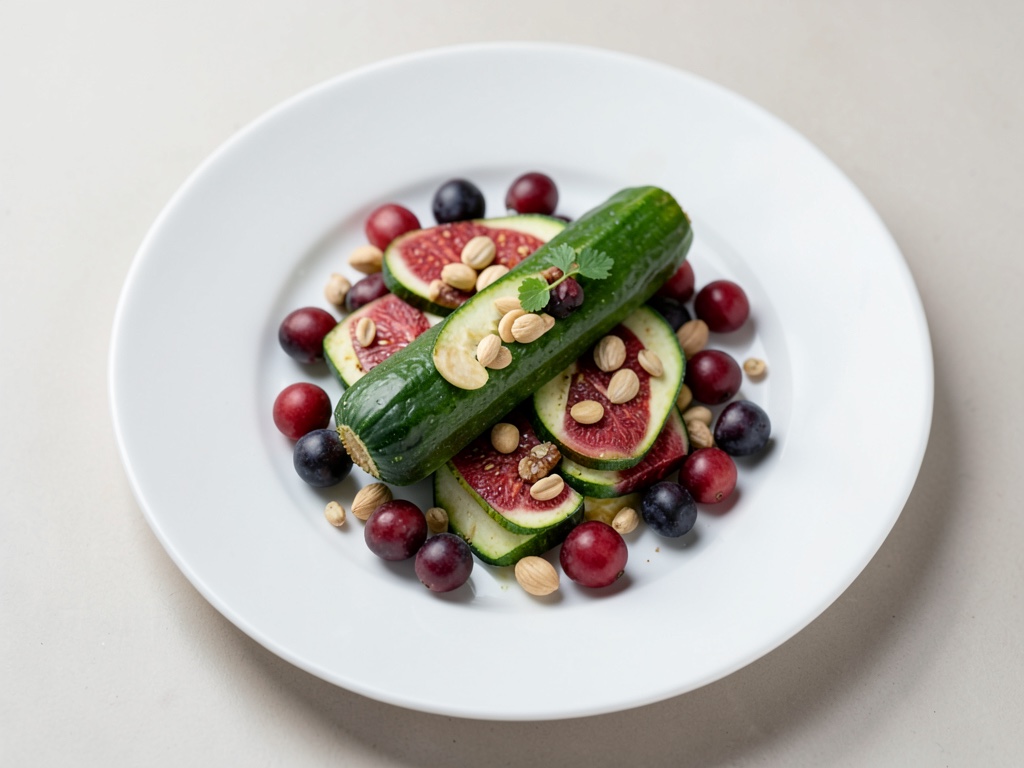 Carpaccio de courgettes et fraises aux pignons