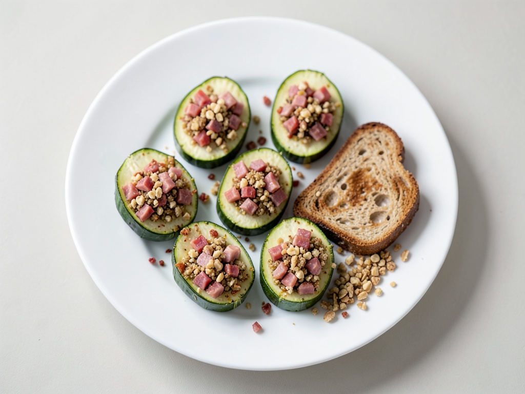 Moitiés de courgettes farcies au jambon et chapelure