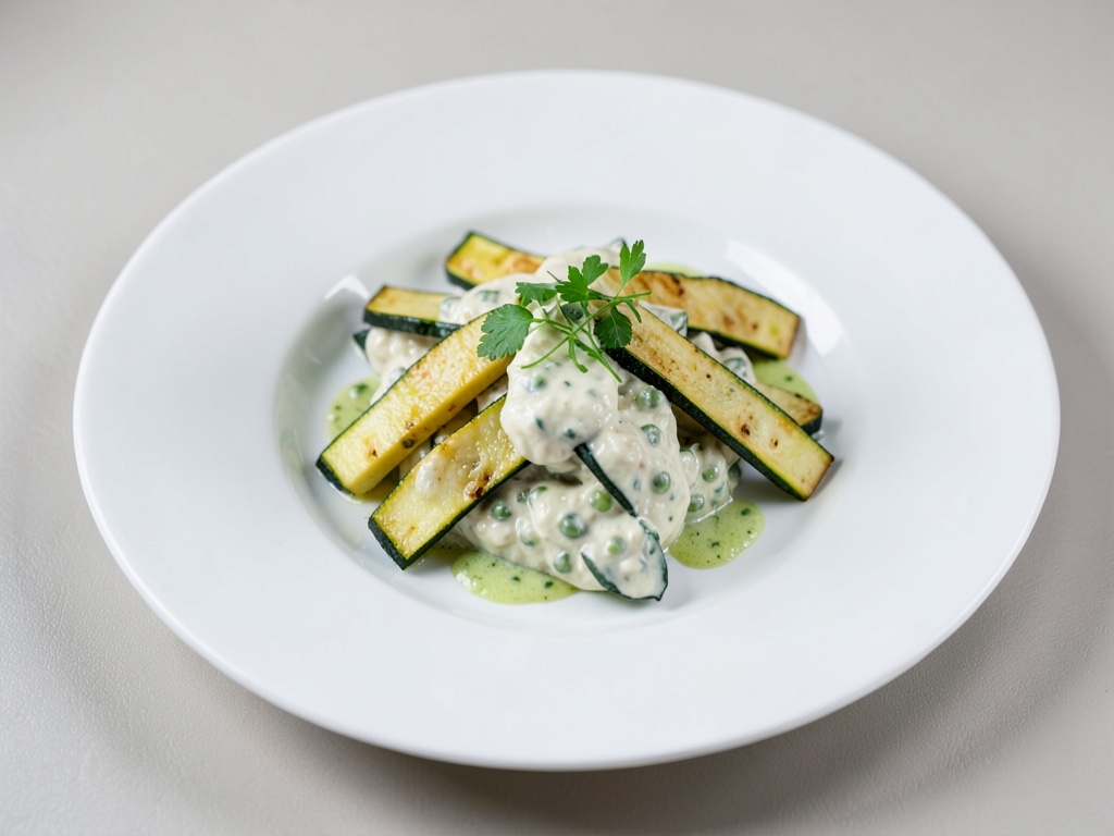 Strisce di zucchine con crema di piselli