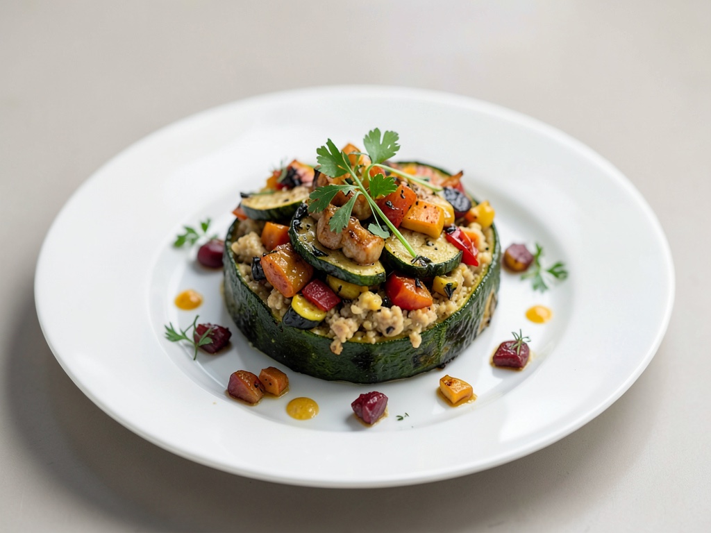 Gefüllte Zucchini mit gedünstetem Gemüse