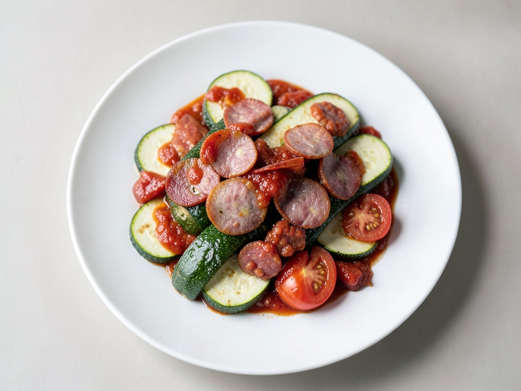 Anelli di zucchine in salsa di pomodoro speziata con pancetta
