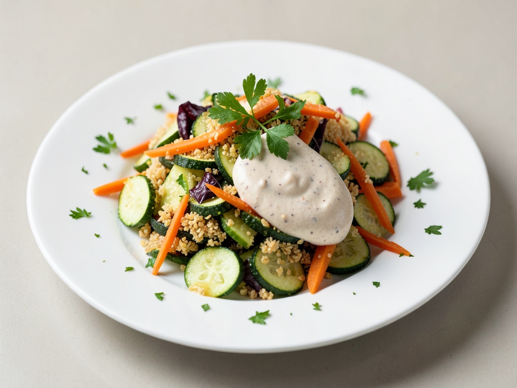 Insalata di zucchine e carote croccante con crema di mandorle