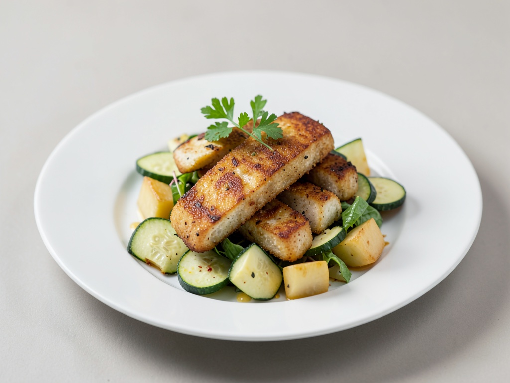 Halloumi croccante su insalata di zucchine e patate