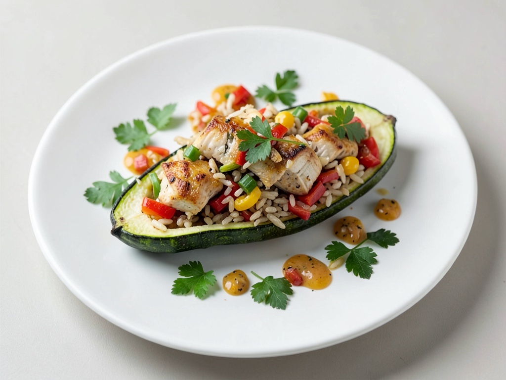 Barchette di zucchine ripiene con pollo e riso